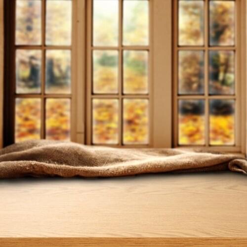 Laeacco Autumn Windowsill Wood Floor Morning Time Yellow Fallen Maples Scenic Photographic Backdrop Photocall Photo Background