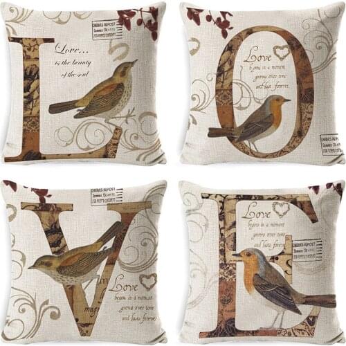 LOVE Flax Linen Cushion Cover Decorative Cushions Sofa Pillowcover Throw Pillows Cover Single Side Printed Pillowcase