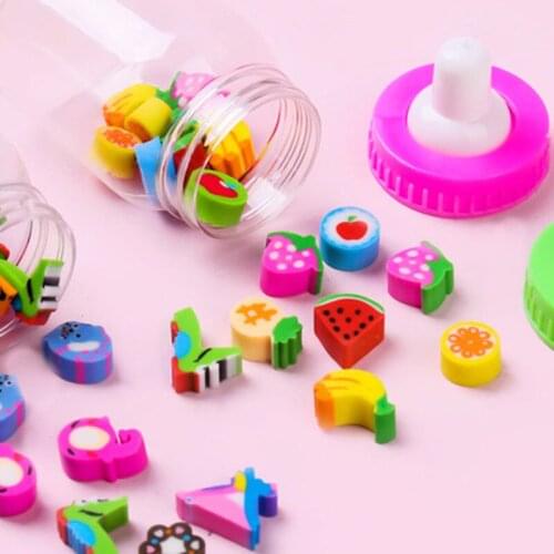 Cute Bottle Eraser 1 Bottle Kawaii Lovely Fruits Set Student Stationery Prize Gifts Color School Office Erase Supplies Kids Gift