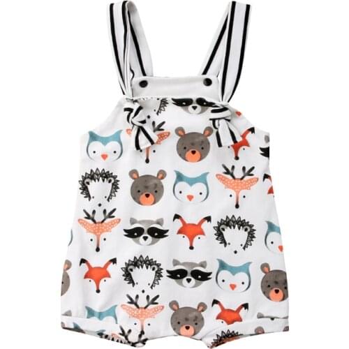 Summer Lovely Pretty Toddler Baby Girls Boys Romper 0-24M Sleeveless O-Neck Cartoon Animal Print Covered Button Romper Jumpsuits
