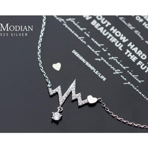 Modian Hot Sale 925 Sterling Silve Shiny Zircon Romantic Geometric Heartbeat Pendant Necklace for Women Fine Jewelry 2020 Dsign