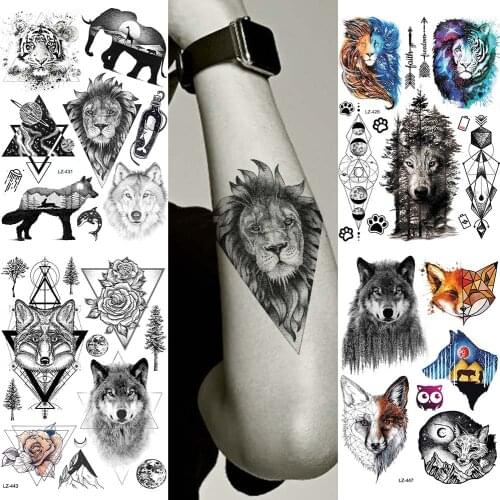 Fashion Triangle Africa Lion Black Custom Temporary Tattoos Stickers Fake Waterproof Body Arm Tattoo Hands Painting Wolf Tatoos
