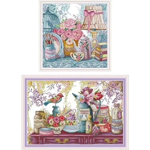 Wedding supplies flowers and chinaware painting counting cross stitch set DIY 11CT 14CT printed canvas needlework embroidery kit