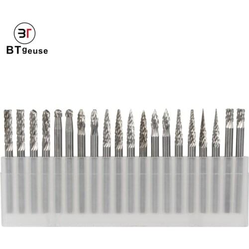 20pcs Tungsten Carbide Rotary Burrs set 3*3mm Coated Tools Files CNC Engraving Bit Durable Double Cut Carving metal or wood