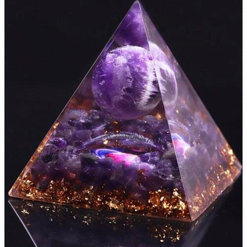 Natural Amethyst Sphere Orgone Pyramid Orgonite Energy Glow In The Dark Pyramid Prevent Radiation Cosmic Energy Stone Decoration