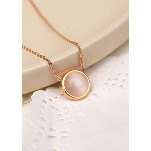 YUN RUO Opal Cat Eyes Pendant Choker Necklace Fine Couple Jewelry Titanium Rose Gold Color Valentine Day Gift Free Shipping