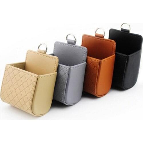 Car Organizer Box Bag Air Outlet Dashboard Hanging Leather Mobile Phone Holder Automobile Vehicle Storage Box Car Accessories