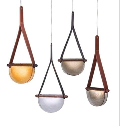 Post-modern Designer Glass Led Suspension Foyer Bar Light Vintage Amber/Grey/Clear Glass Belt Creative Pendant Lamp 2020