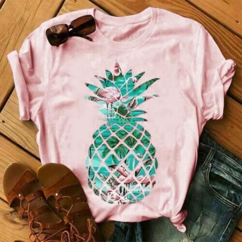 Plus size multicolor printing womens T-shirt flamingo pineapple print 2020 new fashion summer short-sleeved O-Neck Casual top