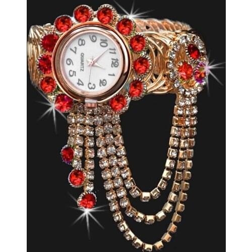 Luxury Women Rhinestone Tassel Round Dial Analog Quartz Open Bracelet Watch Hollow full diamond bracelet watch quartz watch
