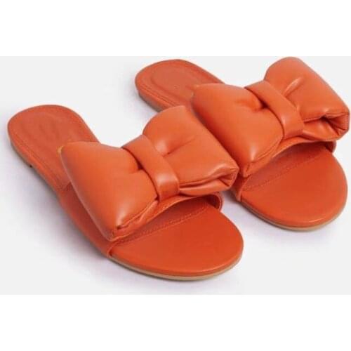 Summer Bow Womens Slippers Leather Open Toe Women Sandals Large Casual Shoes Women Flat Women Beach Shoes Chaussure Femme