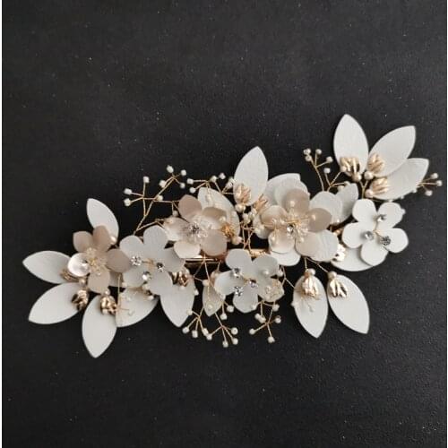 SLBRIDAL Handmade Gold Crystals Rhinestones Flower Wedding Hair Clip Barrettes Bridal Headpiece Hair accessories Women Jewelry