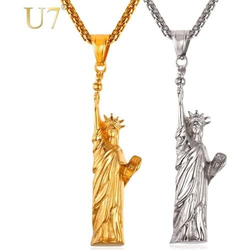 U7 Charm Necklace Stainless Steel Statue Of Liberty Pendant & Chain For Men/Women Gold Color Fashion Jewelry Hot Necklaces P1057