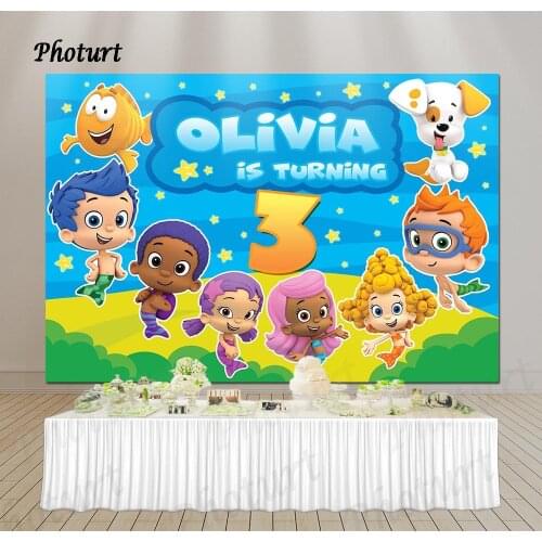 PHOTURT Bubble Guppies Backdrop Baby Shower Birthday Party Photo Background Under Sea Shark Vinyl Photography Decoration Props