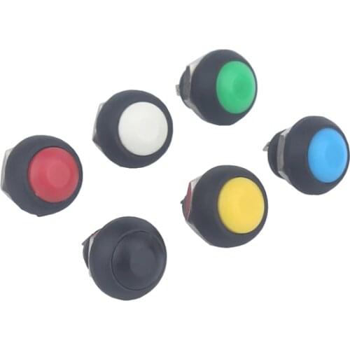 ABBEYCON 6 Colors Small 12mm Domed Plastic Momentary Pin Terminal Waterproof Doorbell Push Button Switch Blcak Green Housing