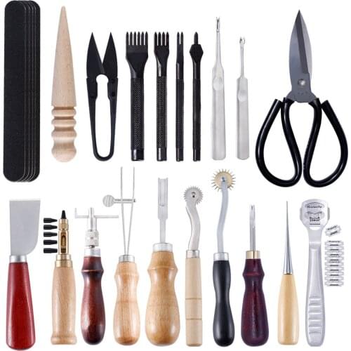 High Quality Tools for Leather Craft DIY Hand Stitching with Groover Awl Edge Creaser Mat Working Saddle Making for DIY