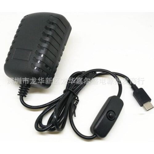 100pcs/lot High-quality Power Adapter For Raspberry Pi 4 Generation 4B 5V 3A Type-C With Switch Button Charger