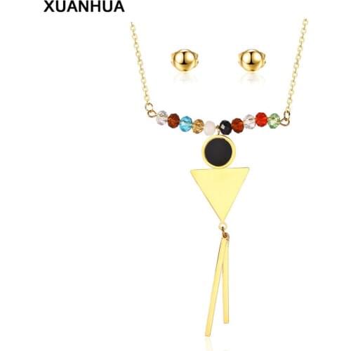 XUANHUA Stainless Steel Jewelry Set For Women Bridal Indian Jewelry Set Wedding Crystal Beads For Girls Fashion Jewelry Bohemian