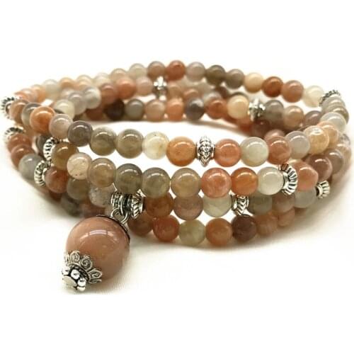 74 CM New Women Bracelets Nature Brazil Sun Stone Gold Moonstone 6 MM Round Ball Bead Fashion Jewelry Women Bangle Good Quality