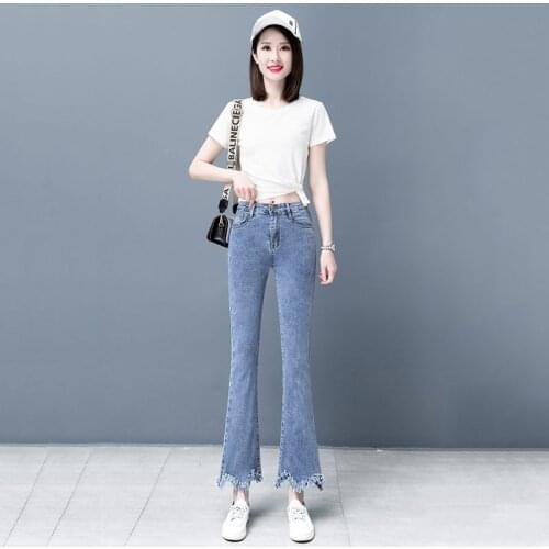 Women Washed Blue High Waist Jeans Button Y2K Korean Fashion Girl Trousers 2021 New Casual Retro Skinny Straight Flared Pant