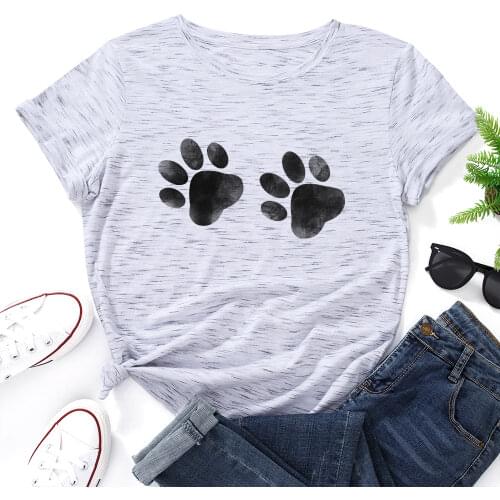 Women Short Sleeve Cotton T-Shirts Graphic Tee Summer Tops Funny Cute Dog Cat Paw Print Animal Pet Lover Tees Top Basic Shirt