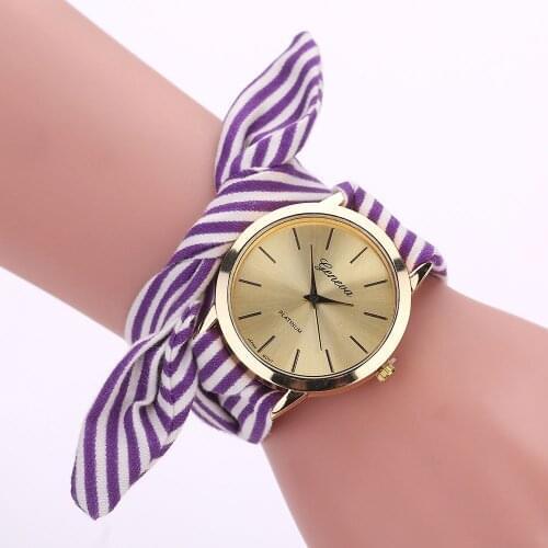 Women Watches Zegarek Damski Vogue Floral Strap Wristwatch Womens stripe Cloth Quartz Watch Dress Bracelet Relogio Feminino &Ff