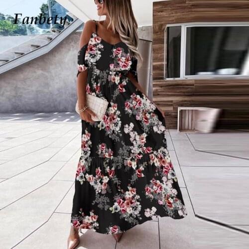 Summer Sexy Sling Slim Elastic Waist Party Dress Women Chic Floral Print Short Sleeve Maxi Dress Elegant Off Shoulder Long Dress