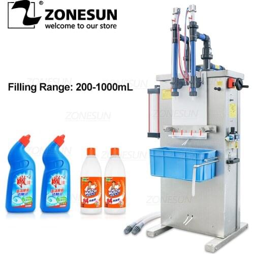 ZONESUN 2 Nozzles Industrial Fully Pneumatic Alcohol Corrosive Liquid Chemical Products Bottle Filling Machine