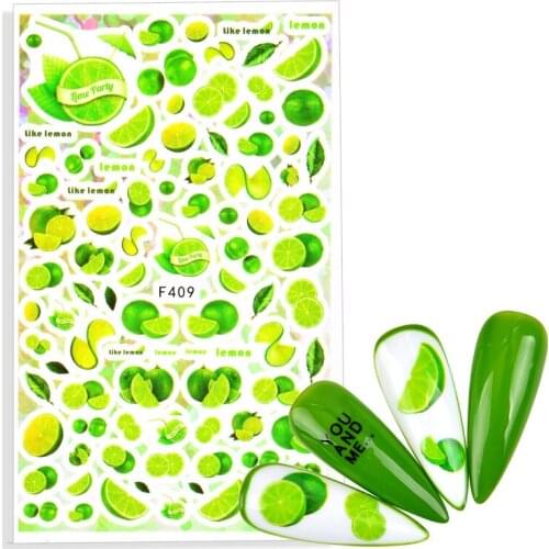1 Sheet Green Lemon Designs Nail Art Stickers Colorful Geometric Lines Adhesive Nail Art Decorations Chic Totem Nail Decal