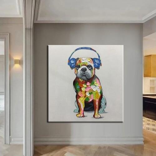 100% Hand Painted Oil Painting Large Size Canvas Animal Lovely Dog Abstract Wall Pictures for Living Room Home Decor Frameless