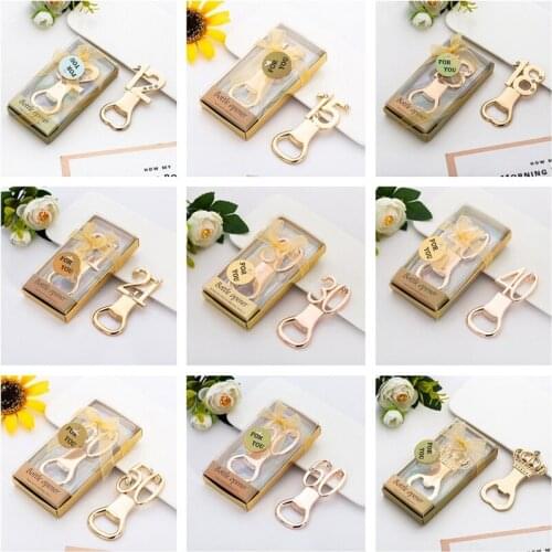 100pcs 12/15/18/25/30/40/50/60th Bottle Opener Anniversary Keepsake Birthday Favors Event Giveaways Party Gifts Beer Cap Opener