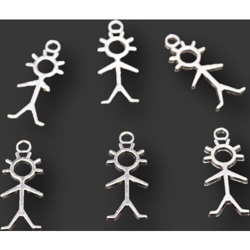 30pcs Silver Plated Cute Hollow Metal Abstract Human-Shaped Pendant DIY Charm Bracelet Earrings Jewelry Crafts Alloy Accessories
