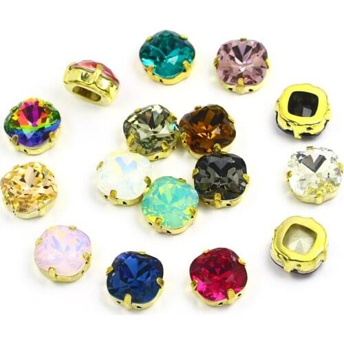 10mm Square Pointback Non-hotfix Glass Strass Rhinestones Crystal Sew On Rhinestone with Gold Claw for clothes crystals applique