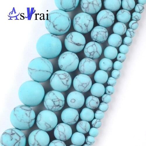 4mm-12mm Dull Polish Matte Blue Turquoises Synthesis Stone Round Beads For Jewelry Making Spacer Loose Beads Diy Bracelets 15"