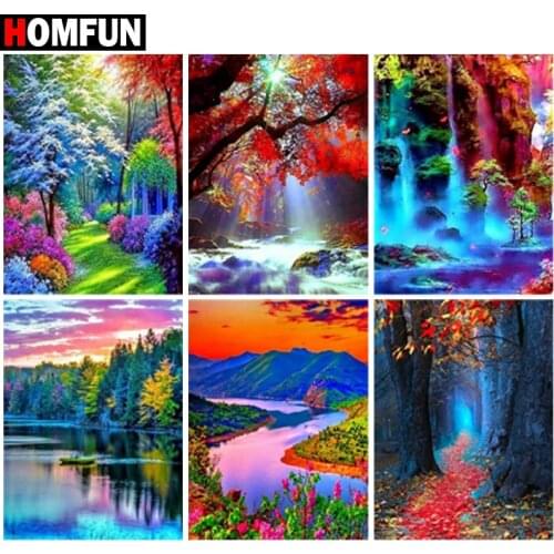 HOMFUN 5D Diy Diamond Painting Cross Stitch "Colorful waterfall scenery" Home Decor Full Rhinestones Inlay Diamond Embroidery