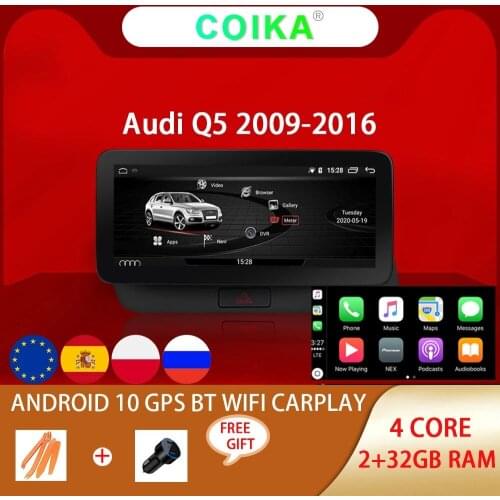 Android 10 System Car Radio Player For Audi Q5 2009-2016 WIFI 2+32GB RAM BT Google IPS Touch Screen GPS Navi Carplay Stereo