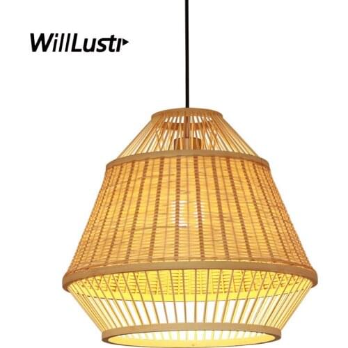 Bamboo Pendant Lamp Hand Knitted Patchwork Suspension Light Restaurant Hotel Cafe Bar Dining Room Nordic Handmade Wood Lighting