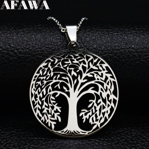 2021 Fashion Tree of Life Silver Color Chain Necklace for Women Stainless Steel Necklaces Pendants Jewelry gargantilla N41S01
