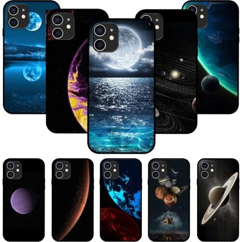 For iPhone 11 12 8 Plus Mini Pro X XR XS Max 4 5 7 6 6S 8 SE Phone Case Black Cover Waterproof Soft Back Trend Galaxy Planets