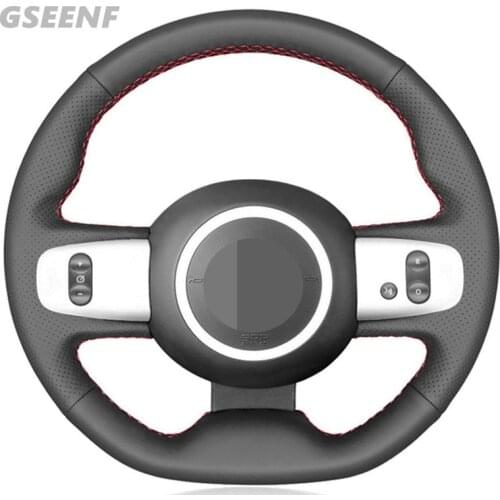 Car Steering Wheel Cover For Renault Twingo RS 2019-2014 Twingo 3 2019-2014 Black Hand-stitched Artificial Leather