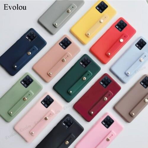 Wristband Stand Holder Cover For OPPO Realme 8 Pro Case Soft Silicone Solid Color Matte Back Cover For Realme 8 Pro Capa