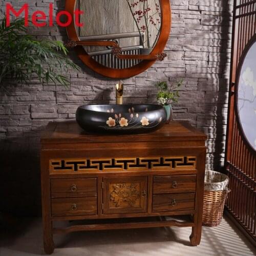 Black Retro Table Basin Outdoor Ceramic Basin Oval Home Washbasin New Chinese Table Basin