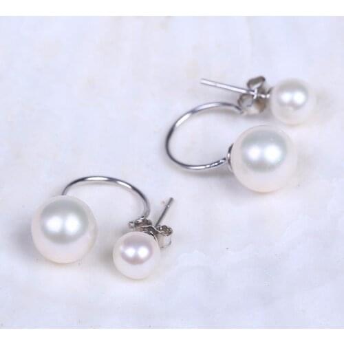 Daking Wholesale High Quality 925 Silver Women Stud Earrings Freshwater Double Pearl Earrings For Ladies Wedding