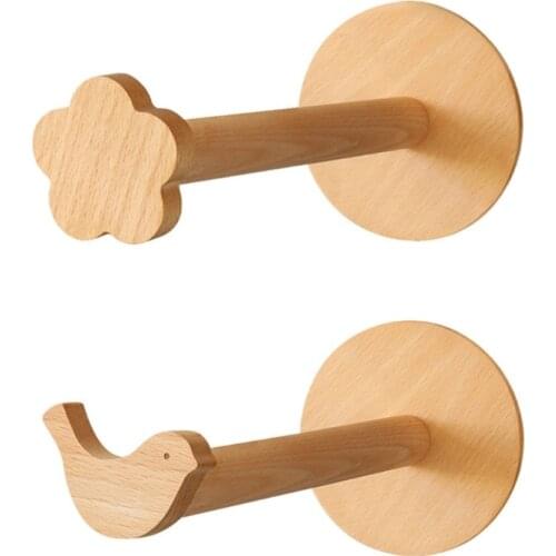 Rustic Wood Toilet Paper Towel Dispenser Bird/Flower Decorative Wall Mounted Paper Towel Holder for Kitchen Punch-free