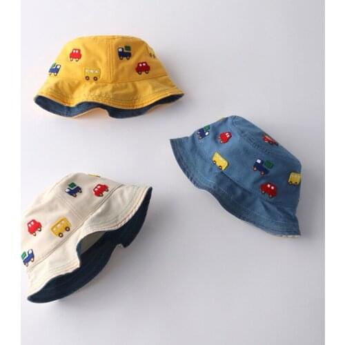 Baby Caps Spring Autumn Kids Basin Hat Cartoon Car Boy Girl Fisherman Cap Outdoor Suncreen Acceriess Children Beach Bucket Hats