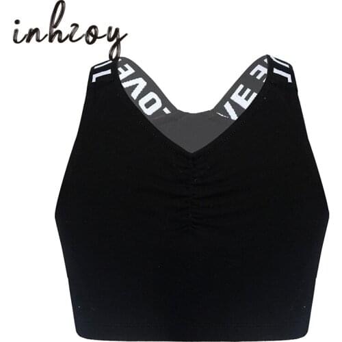 Kids Teens Sports Bra Sleeveless Racerback Letter Printed Crop Top Children Girls Fitness Ballet Gymnastics Tops Dance Wear