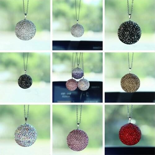For Rhinestone Ball Full Drilling Metal Chain Car Pendants Auto Rearview Mirror Hanging Ornaments Car Styling Accessories