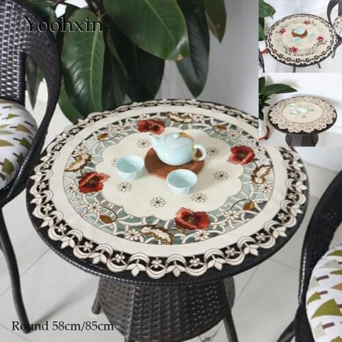 Europe Lace round hollow Embroidered table cover cloth towel kitchen Christmas tablecloth birthday wedding party home decor