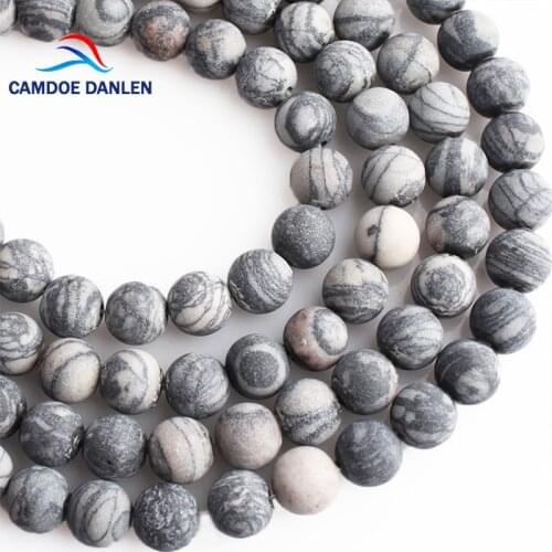 CAMDOE DANLEN Natural Stone Forst Matte Black Network zebra Stripes Round Beads Dull Polish Spacer Beads Fit DIY Jewelry Making