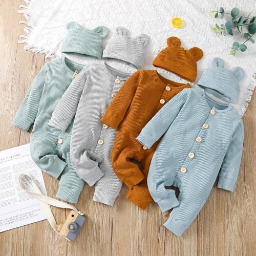 Baby Spring Autumn Clothing Newborn Baby Girl Boy Ribbed Clothes Knitted Cotton Romper Jumpsuit Solid 2PCS Outfits